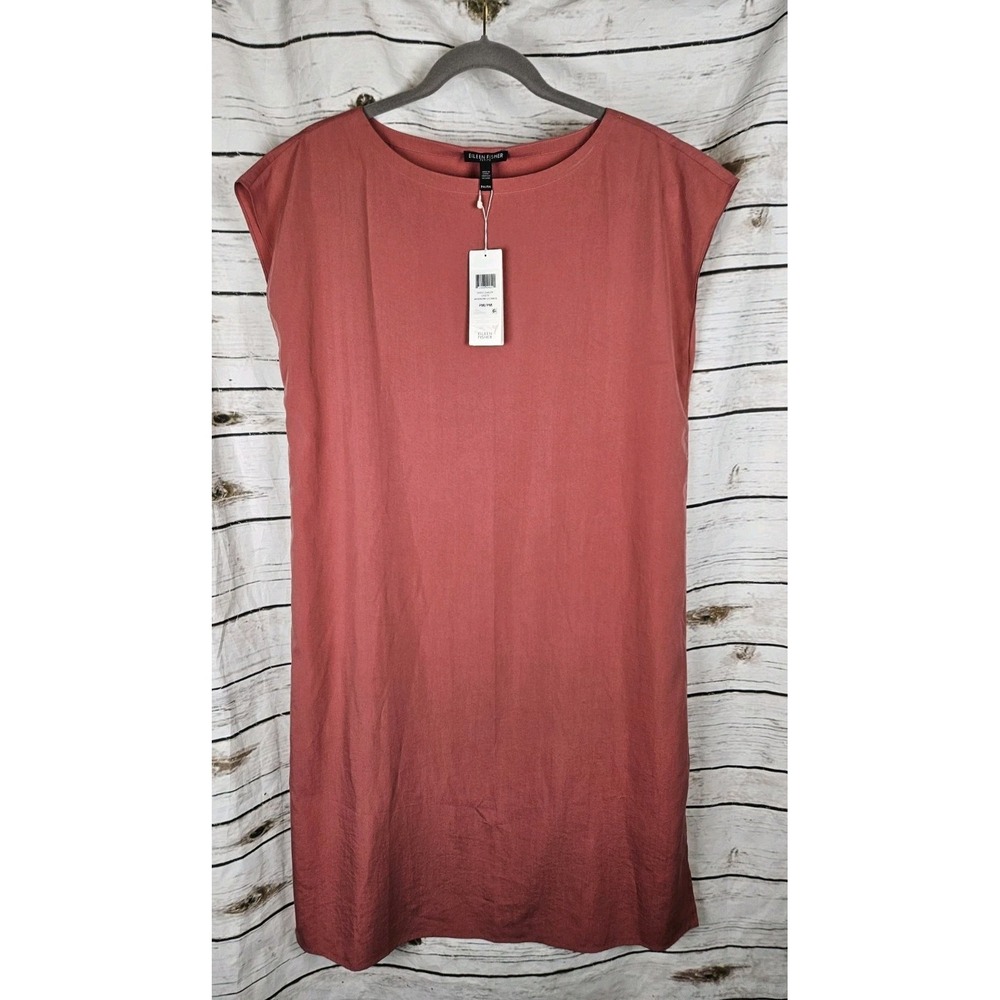 Eileen Fisher Chutney Bateau Neck Dress PM Sandwashed Tencel NEW Cap Sleeve